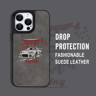 New White Sports Car Door Indent Design, Simple & Stylish Leather Pattern Large Hole Phone Case Compatible With Apple IPhone, Anti-Scratch And Shockproof