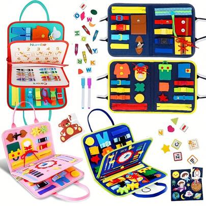 1 pieza Tablero de actividades 25-EN-1 Montessori, desarrolla habilidades motoras finas y desarrollo sensorial, juguete perfecto para viajar en avión y automóvil, gran regalo para niños (algunas partes se envían al azar) Sensorial para niños, avión para bebé, rellenos de calcetines para bebé, juguetes para bebé en el automóvil, sensorial para niños pequeños, libro de actividades para bebé