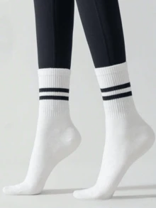 1pair Women Striped & Solid Color Knee-High Yoga/Outdoor Sports Socks - Multicolor - View 6