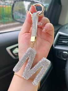 1PC Mini Glitter Rhinestone Bag Charm - Car Keychain, Letters A-Z Bag Charm, Fashion, Personalized, Suitable For Carnival, Stylish Travel Accessories, Festival And Christmas Gifts For Ladies And Boys Elders - Silver - View 8