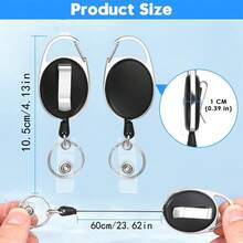 Black Stretchable Oval Badge Reel With Retractable Badge Holder, Key Card Holder, And Backpack Keychain - Black - View 7