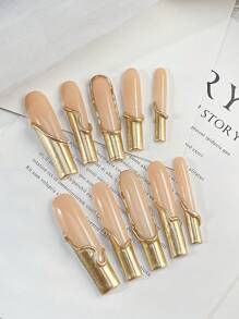 10 chiếc Y2K Extra Long Nails Phong cách Pháp Màu hồng và vàng Ấn lên móng tay Độ che phủ toàn diện Móng tay giả Handmade Ấn lên móng tay với đường nét nghệ thuật bằng kim cương sáng bóng 3D, Móng tay acrylic với bộ thiết kế, Nghệ thuật làm móng cực kỳ vừa vặn và tự nhiên, 1 cái Gel thạch/1 cái cọ xát nhỏ Dải, Bộ ấn có thể tháo rời trên móng tay, Thích hợp cho phụ nữ và trẻ em gái trong các bữa tiệc ngày lễ và trang phục hàng ngày, Sản phẩm làm móng - Hồng - Xem 1