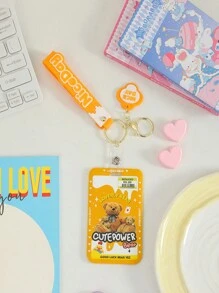 1 件可爱熊公交卡夹 - 硅胶挂绳、身份证/校园卡套、便携式腕带，可快速刷卡并展示，适合学生、返校礼物