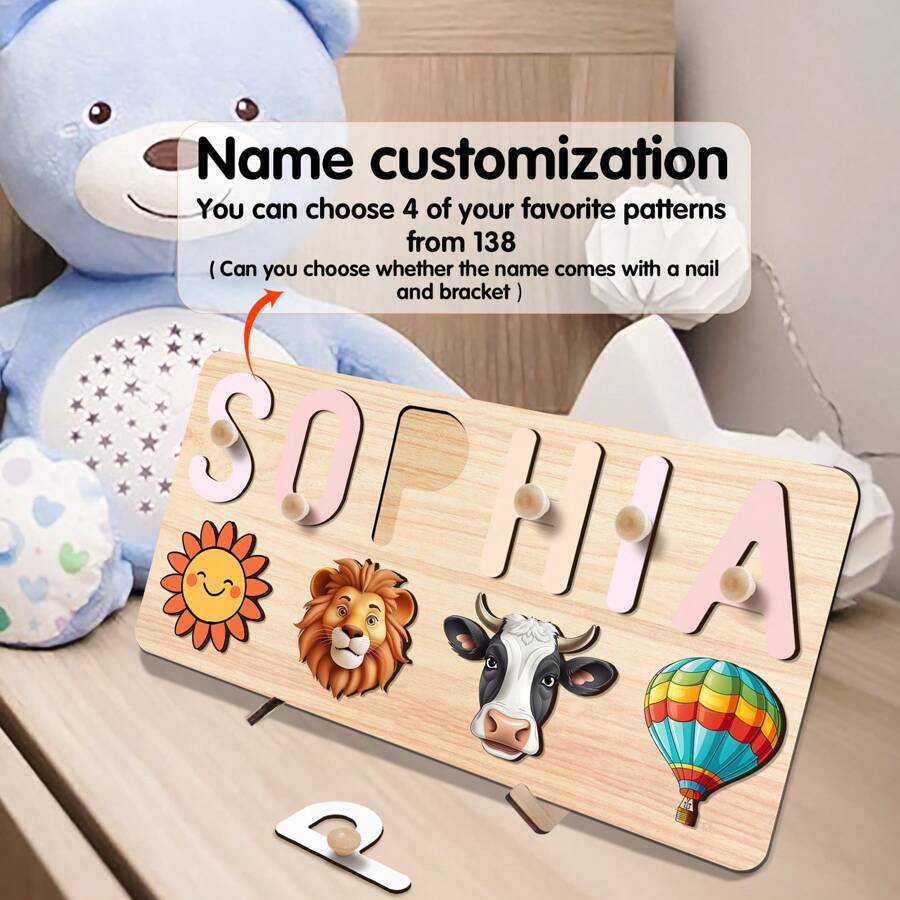 1pc Personalized Name Puzzle,Customized Wooden Puzzle,1st Birthday Gift For Toddlers,Montessori Toys For Kids,Early Education Toys For Boys,Cognitive Toys For Girls,Preschoolers Toys For 1,2,3,4,5,6 Years Old Children,Beatiful Color Suitable Girls,Customized 3D Alphabet Jigsaw Puzzle,Hand Grabbing Board,Personalized Wooden Toys(With Nothing) - Don't Bring Anything - View 1