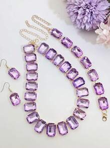 Bộ 4 chiếc/Bộ vòng cổ pha lê Rhinestone nhiều màu sang trọng, hoa tai, vòng tay trang sức dành cho nữ, thích hợp cho trang phục dự tiệc/dạ hội - bộ pha lê - Xem 18