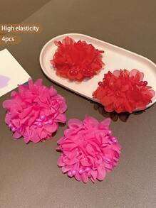 4pcs Cute Flower Hair Scrunchies, Suitable For Daily Use And Performances - Multicolor - View 5