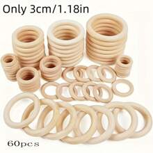 60入組/套30mm天然木圓圈工藝品-木質環和吊墜珠寶DIY製作材料 - 一包 - 查看 8