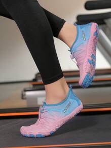 Women's Pink Gradient Running Shoes, Lightweight & Breathable Mesh Fabric, Stretchy & Comfortable Casual Fashion Sneakers With Drawstring Design, Non-Slip Soles