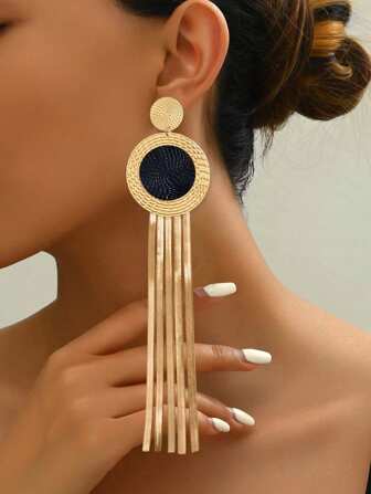 1pair Creative New European And American Style Exaggerated Tassel Fashionable Earrings
