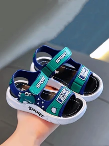 2024 年新款夏季儿童凉鞋，男童和女童包头防滑轻便软底沙滩鞋，时尚百搭 - 軍綠色 - 查看 1