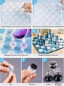 7 件树脂铸造国际象棋模具，带 3D 全尺寸国际象棋棋盘环氧硅胶树脂模具，DIY 国际象棋棋盘游戏