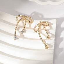 Fashion Gold White Rhinestone Bow Studs Earring - Gold - View 4