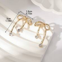 Fashion Gold White Rhinestone Bow Studs Earring - Gold - View 3