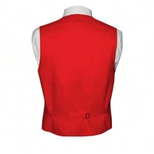 Sizes XS To 6XL Men's 3-Piece Tuxedo Vest Set – Satin Waistcoat With Bow Tie And Pocket Square For Wedding, Prom, Formal Events - Red - View 5