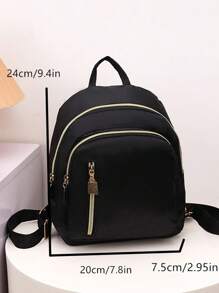 尼龍大學風休閒背包適用於女生 - 黑色 - 查看 3