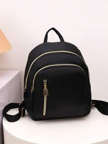 尼龍大學風休閒背包適用於女生 - 黑色 - 查看 1