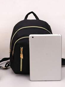 尼龍大學風休閒背包適用於女生 - 黑色 - 查看 6