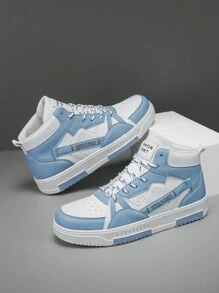 Giày thể thao cao cổ buộc dây phối chữ tương phản màu sắc dành cho nam, giày sneaker đế bằng thoải mái, phong cách thường ngày, cá tính, lý tưởng để phối cùng quần jeans và các hoạt động thể thao. - Bách Lan - Xem 3