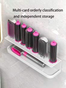 Soporte para secador de pelo y rizador, sin necesidad de perforar, perchero para herramientas de peinado, organizador de secador de baño, material de aluminio espacial, 1 pieza de accesorios de baño - Blanco - Ver 6