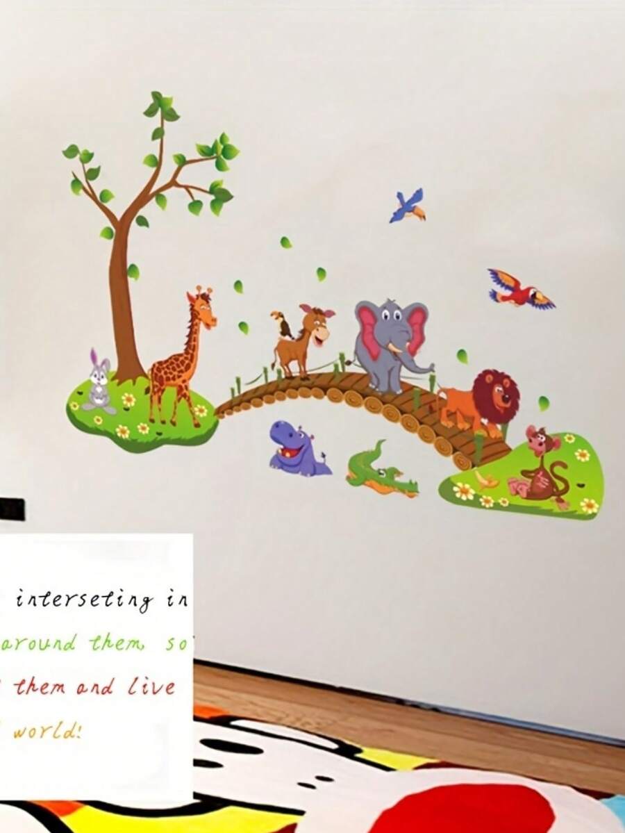1pc Tropical Jungle Wild Animal Tree Bridge Lion Giraffe Elephant Bird