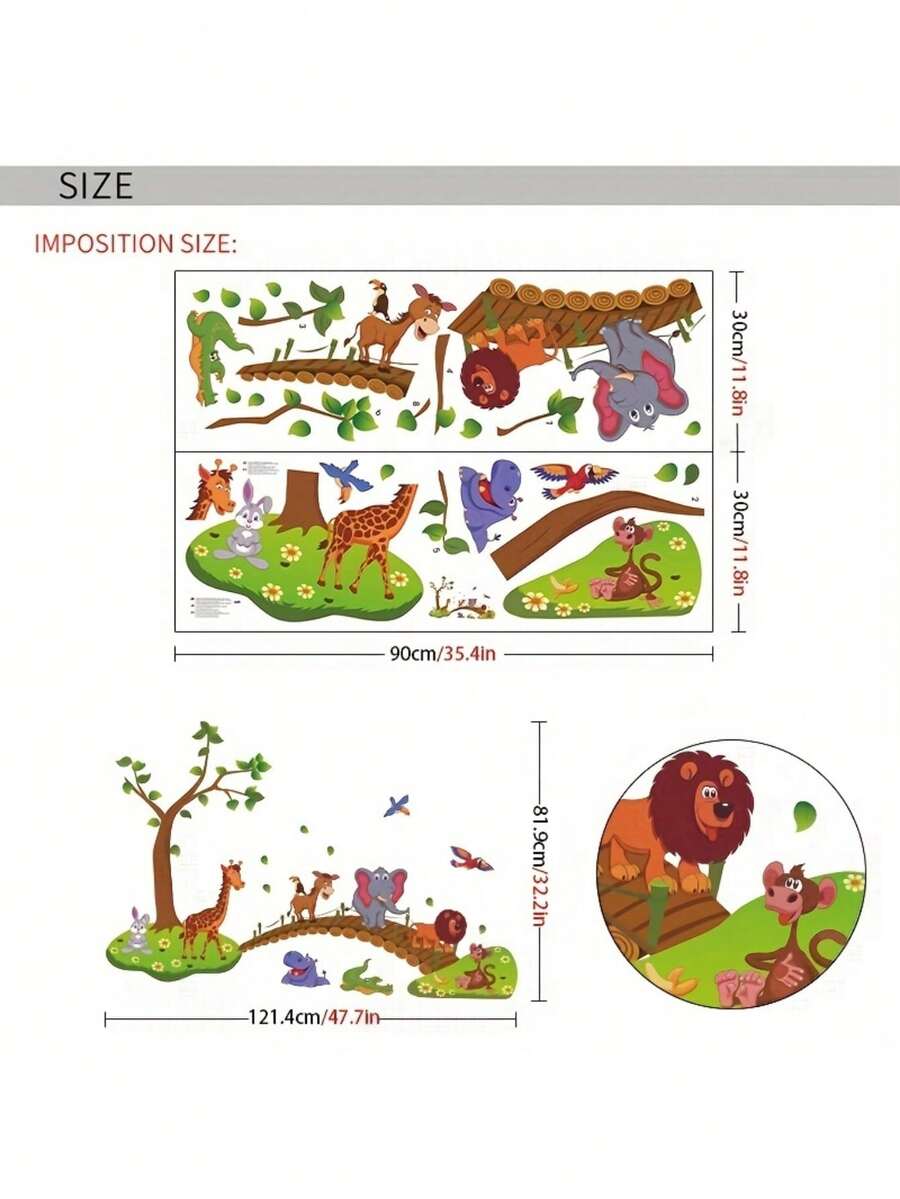 1pc Tropical Jungle Wild Animal Tree Bridge Lion Giraffe Elephant Bird