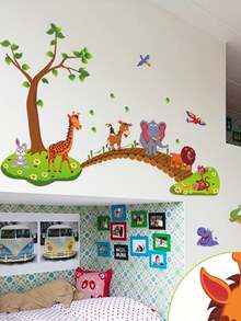 1 件热带丛林野生动物树桥狮子长颈鹿大象鸟花 3D 卡通墙贴适用于房间和家居装饰婴儿洗澡家庭装饰礼物 - 彩色 - 查看 4