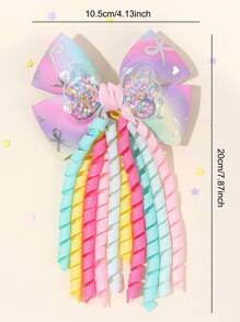 1入組女孩閃爍漸變緞帶蝴蝶結鬆緊扣百搭髮圈，可愛童裝髮飾 - 彩色 - 查看 8