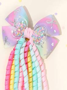 1入組女孩閃爍漸變緞帶蝴蝶結鬆緊扣百搭髮圈，可愛童裝髮飾 - 彩色 - 查看 4