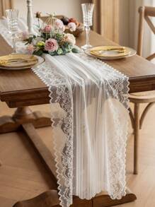 1pc Washable Reusable Lace Table Runner, Decoration For Wedding, Restaurant, Living Room, Family Gathering, Party, Dinner Table