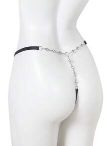1pc Silver Sexy Micro Inlaid Zirconia Black Lace Bodychains For Women - Black - View 4
