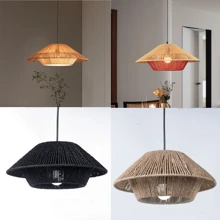 E27*1 3000K Warm White/6500K White Bulb (Not Included) & Linen Rope Woven Pendant Light, 85-265V/ Simple Creative Handmade Japanese-Style Retro Lamp For Bedroom Living Room Guest Room Restaurant, Adjustable 1m Hanging Length, Suitable For Kitchen Island, Dining Room, Craft Room. - Rope Braided Chandelier1 - View 1