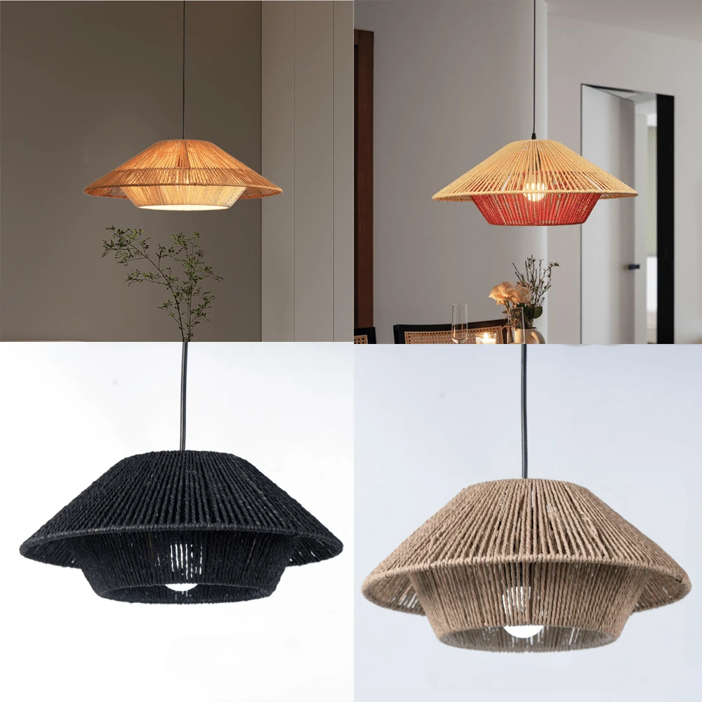 E27*1 3000K Warm White/6500K White Bulb (Not Included) & Linen Rope Woven Pendant Light, 85-265V/ Simple Creative Handmade Japanese-Style Retro Lamp For Bedroom Living Room Guest Room Restaurant, Adjustable 1m Hanging Length, Suitable For Kitchen Island, Dining Room, Craft Room. - Rope Braided Chandelier1 - View 1