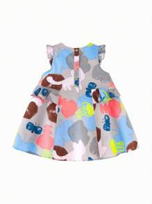 mini bala Young Girls  Dress Summer Breathable Ruffle Trim Small Sleeve Dress - Coffee - View 5