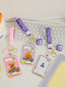 1 件可爱熊公交卡夹 - 硅胶挂绳、身份证/校园卡套、便携式腕带，可快速刷卡并展示，适合学生、返校礼物