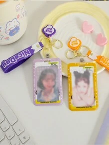 1 件可爱熊公交卡夹 - 硅胶挂绳、身份证/校园卡套、便携式腕带，可快速刷卡并展示，适合学生、返校礼物