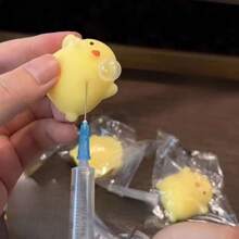 Squishy Injection Needle Chicken Toy For Stress Relief, Cute Mini Squeeze Toy, Creative Pimple Popping Game, Bubble Popping, Super Cute Bun Shape, Soft And Adorable. (Can Be Filled With Water) - Yellow - View 4