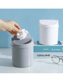 1pc Desktop Trash Can Household Mini Trash Can Creative Living Room Table With Lid Paper Basket - Multicolor - View 2