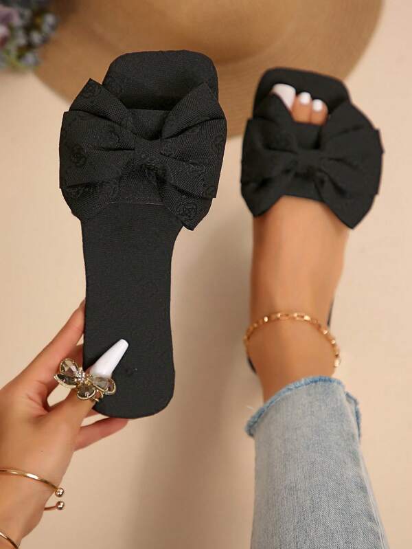 Retro Blumen Schleife Rutschfeste Sandalen für Damen, modische Riemen Slip-On Pantoffeln, rutschfeste Sommer- und Herbst-Strandschuhe, Valentinstag