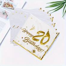 33*33cm 20 件双层金箔印刷“生日快乐”18/20/30/40/50/60 岁餐巾，适用于生日派对和周年纪念派对装饰、圣诞节