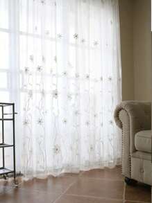 1片白色花卉刺繡透明窗簾，適用於餐廳客廳薄紗窗簾，臥室/客廳落地玻璃門窗簾，家庭裝飾 - 白色 - 查看 7