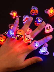 50/10/5PCS Halloween Glowing Ring LED Light Pumpkin Ghost Skull Rings Halloween Party Decoration Finger Rings Toys For Kids Gift(Random Mix) - Halloween - View 7