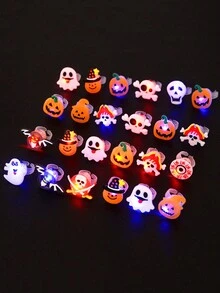 50/10/5PCS Halloween Glowing Ring LED Light Pumpkin Ghost Skull Rings Halloween Party Decoration Finger Rings Toys For Kids Gift(Random Mix) - Halloween - View 6
