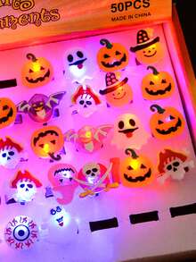 50/10/5PCS Halloween Glowing Ring LED Light Pumpkin Ghost Skull Rings Halloween Party Decoration Finger Rings Toys For Kids Gift(Random Mix) - Halloween - View 5