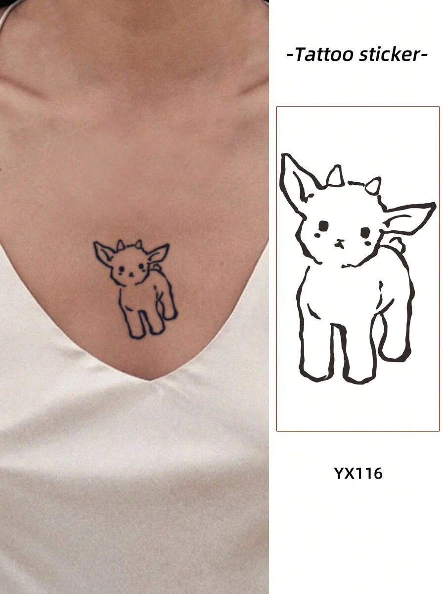 1片防水pvc可愛卡通小羊臨時紋身貼紙,男女適用,適用於手臂和腿的日常使用 - 黑色 - 查看 1