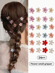 12入組女士迷你髮夾，茶薔薇公主頭鉗夾，精巧細緻的小夾子，適用於鬢角髮束 - 彩色 - 查看 3