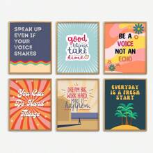 6pcs/Set Retro Growth Mindset Classroom Poster, Groovy Classroom Decor, Inspirational Poster Bundle, Inclusion Posters, Motivational Prints - Multicolor - View 1