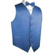 Sizes XS To 6XL Men's 3-Piece Tuxedo Vest Set – Satin Waistcoat With Bow Tie And Pocket Square For Wedding, Prom, Formal Events - 矢車菊 - View 1
