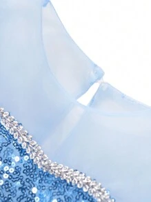 Young Girls Luxury Snowflake Sequin Detachable Long Cape Dress With Puff Sleeves, Casual Dress Suitable For Outings, Gatherings With Friends, And Other Major Events