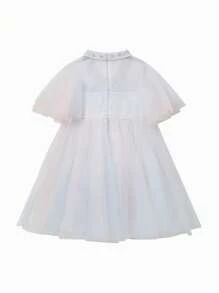 mini bala Girls'  New Chinese Style Net Bubble Sleeve Dress - Blue - View 5