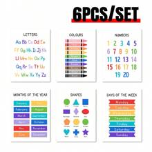 6 件/套教育墙艺术、教室海报、家庭学校可打印材料、教育海报、字母海报、儿童墙艺术、帆布墙海报、游戏室海报、现代帆布艺术、墙壁海报墙艺术装饰壁画、家居装饰、海报艺术 - 彩色 - 查看 7